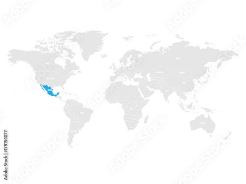 Mexico marked by blue in grey World political map. Vector illustration.