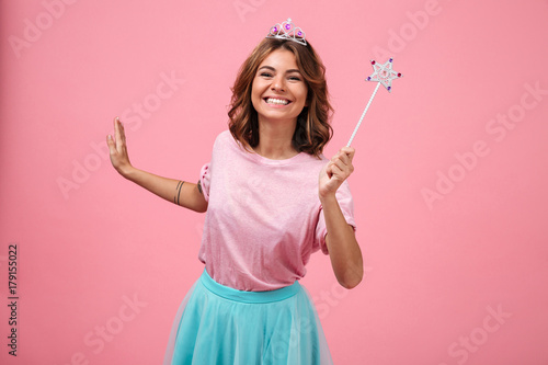 Bild auf Leinwand Portrait of a happy smiling girl dressed in fairy costume