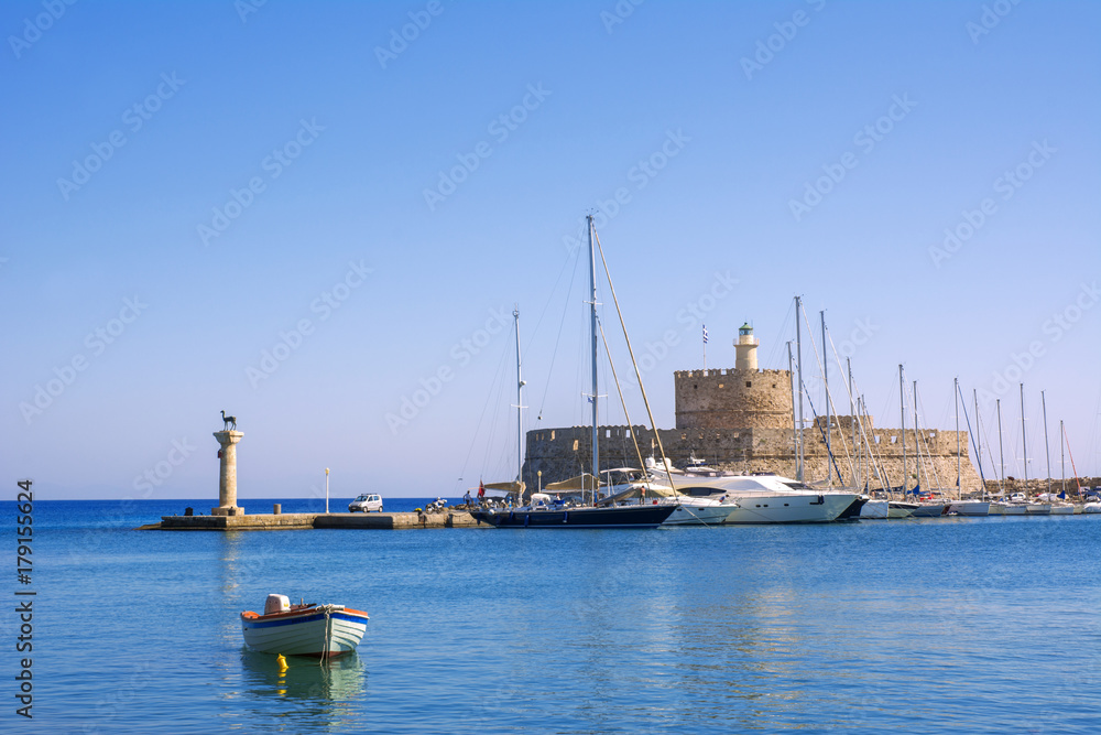 Fort of St. Nicholas and Mandraki harbour view, Rhodes, Greece