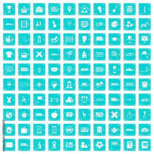 100 bus icons set grunge blue
