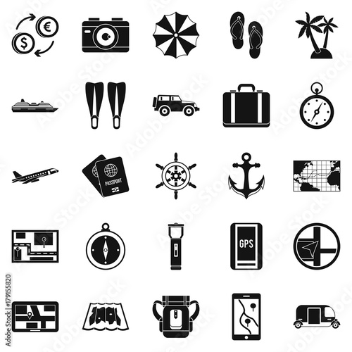 Vacation abroad icons set, simple style