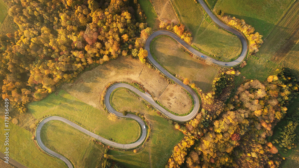 Windy road aerial shot