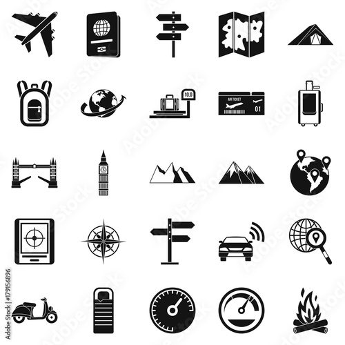 Abroad icons set, simple style