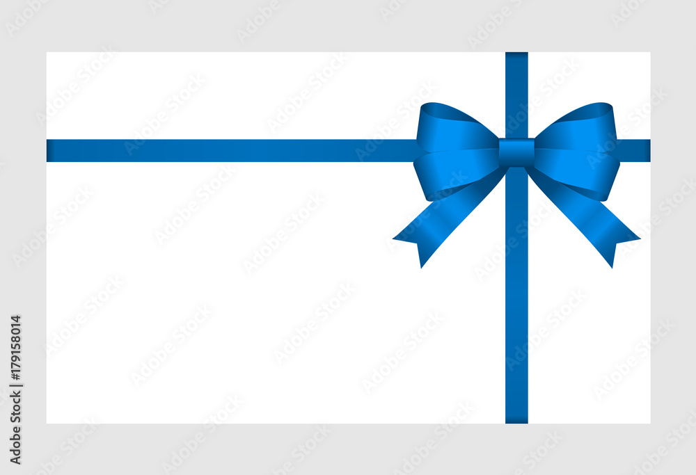 Gift Card With Blue Ribbon And A Bow on white background. Gift Voucher Template with place for text. Invitation - vector image. Gift Card With Blue Ribbon And A Bow on white background. Gift Voucher Template with place for text. Invitation - vector image.