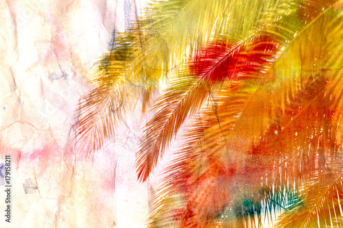 Retro beautiful multicolored palm trees