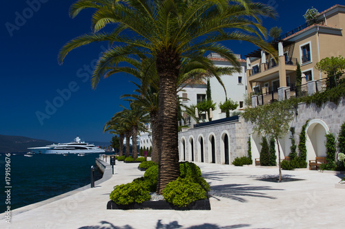Streets of Porto Montenegro, luxury yacht port and prestigious shopping village