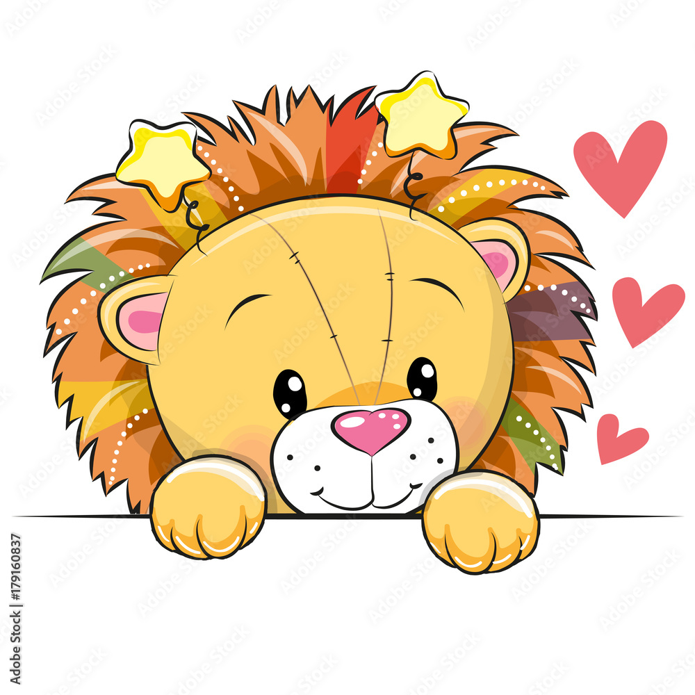 Obraz premium Kreskówka lew z sercami