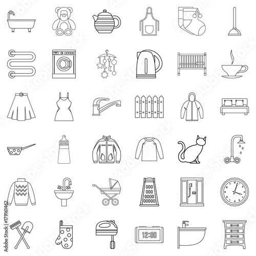 Plumber icons set, outline style