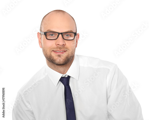 Young man on white background