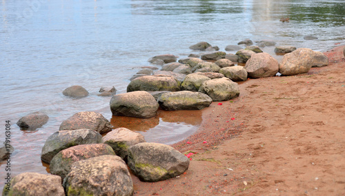 Granite stones on the river bank.