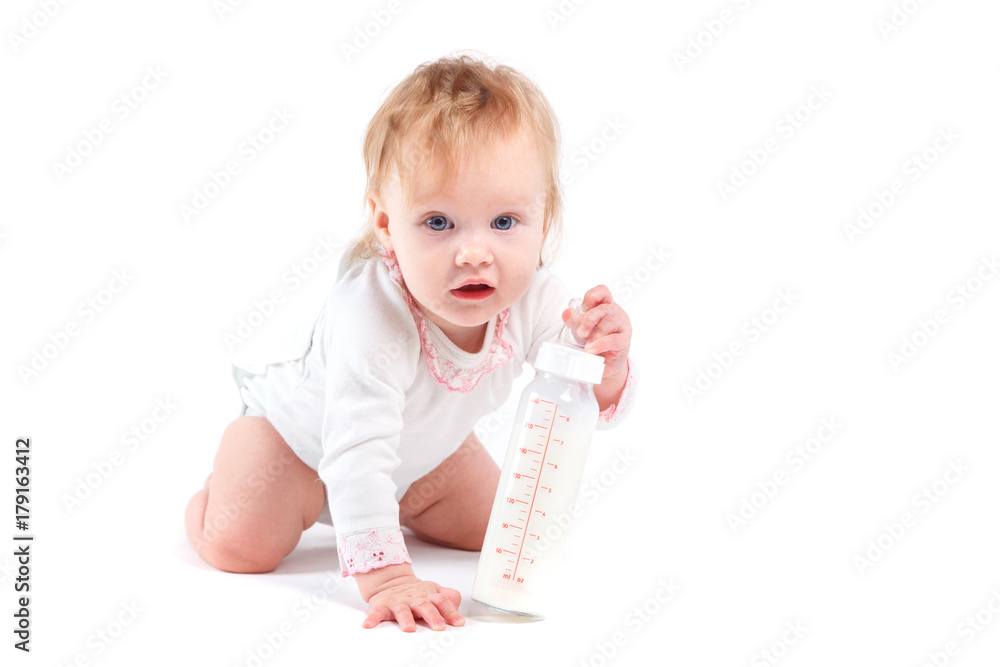 cute happy little girl in white shirt with milk cute happy little girl in white shirt with milk