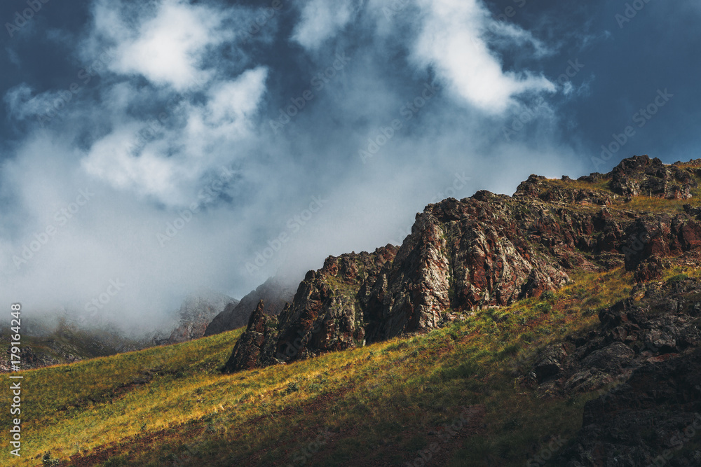 Mountain Valley In Summer In Storm Clouds. Elbrus Region, North Caucasus. Russia
