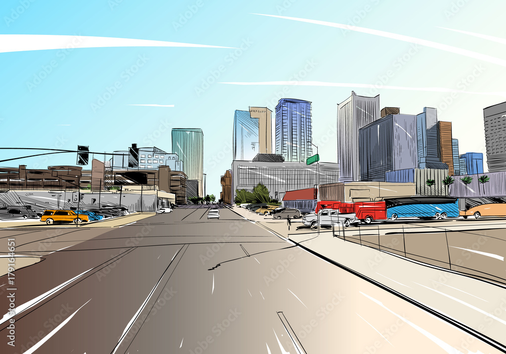 Obraz premium Phoenix. Arizona. USA. Hand drawn.Unusual Street sketch, vector illustration