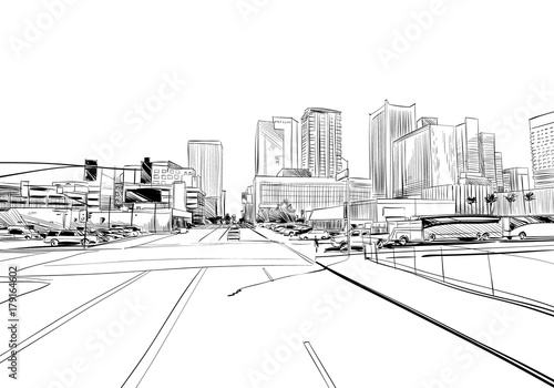  Phoenix. Arizona. USA. Hand drawn.Unusual Street sketch, vector illustration