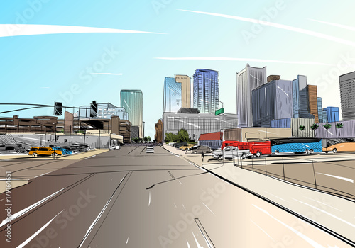 Phoenix. Arizona. USA. Hand drawn.Unusual Street sketch, vector illustration