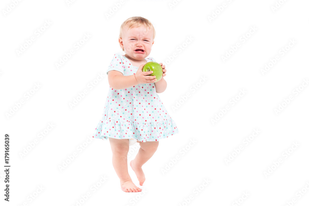 cute cheerful little girl in white dress, crying cute cheerful little girl in white dress, crying