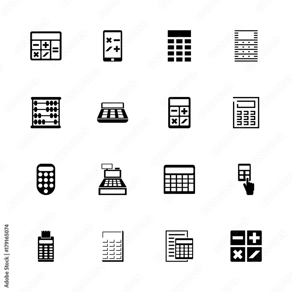 Calculation icons - Expand to any size - Change to any colour. Flat Vector Icons - Black Illustration on White Background. Calculation icons - Expand to any size - Change to any colour. Flat Vector Icons - Black Illustration on White Background.