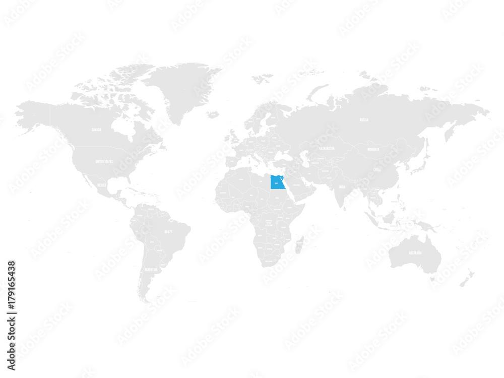 Egypt marked by blue in grey World political map. Vector illustration. Egypt marked by blue in grey World political map. Vector illustration.