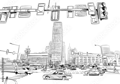 Philadelphia. Pennsylvania. USA. Hand drawn.Unusual Street sketch, vector illustration