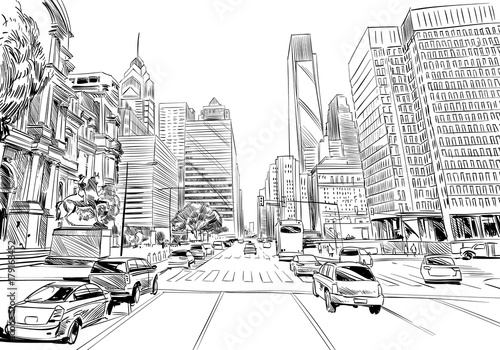 Philadelphia. Pennsylvania. USA. Hand drawn.Unusual Street sketch, vector illustration © romanya