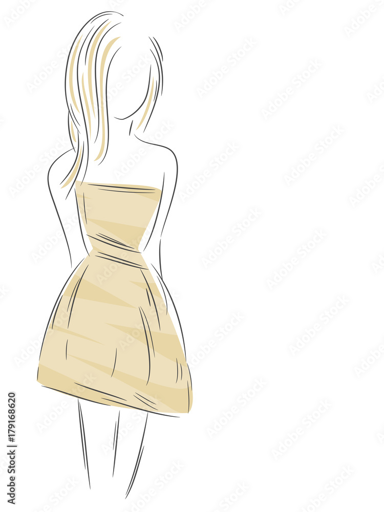 Silhouette of a woman wearing party dress, hand drawn. Silhouette of a woman wearing party dress, hand drawn.
