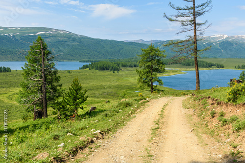 Ulagan lakes in valley on plateau. Altai Republic. Russia photo