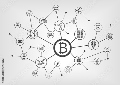 Naklejka Bitcoin i koncepcja blockchain z symbolem bitcoin wyświetlanym na bezramkowym ekranie dotykowym nowoczesnego smartfonu bezel
