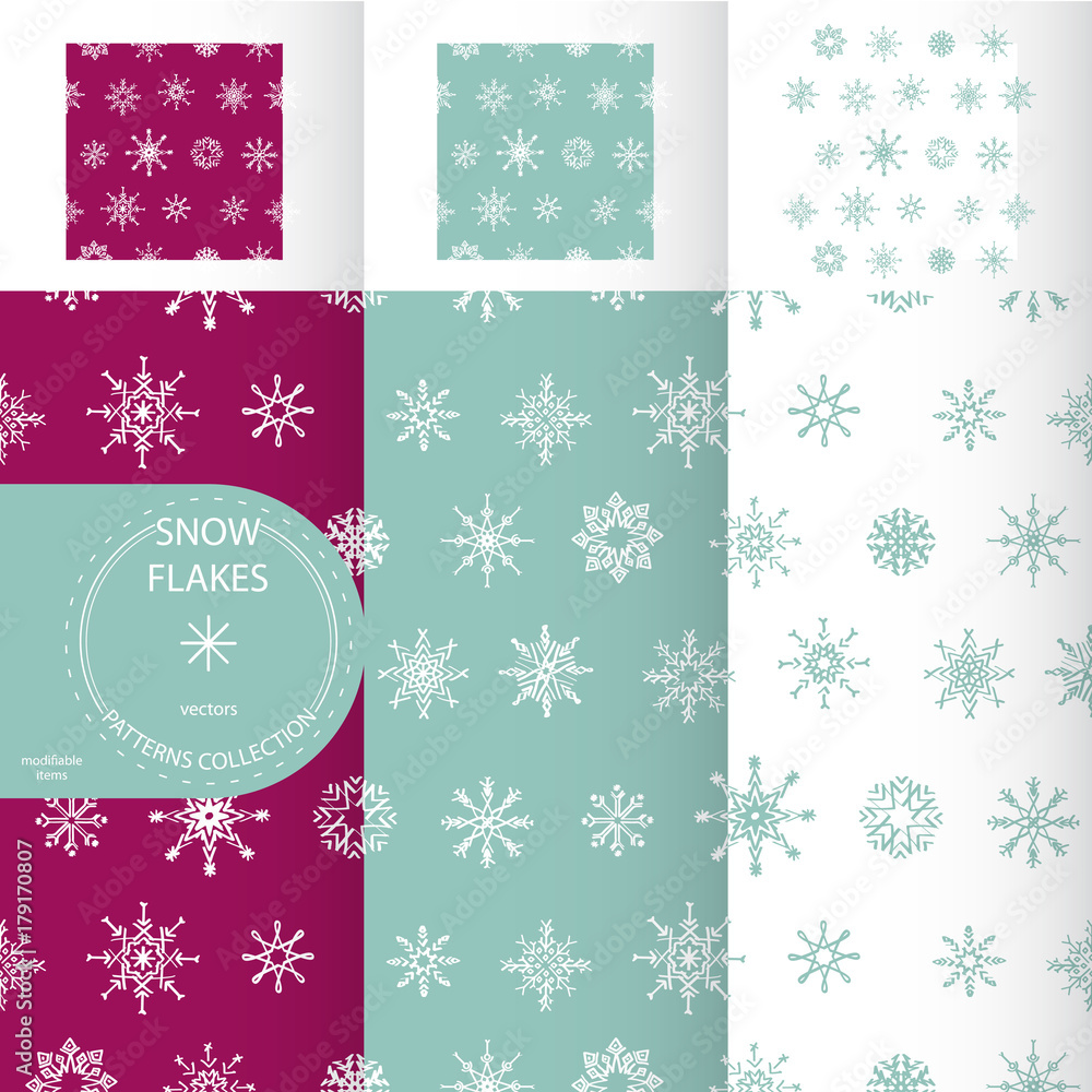 CHRISTMAS PATTERN COLLECTION. SNOW FLAKES EDITION.
contains modifiable elements.