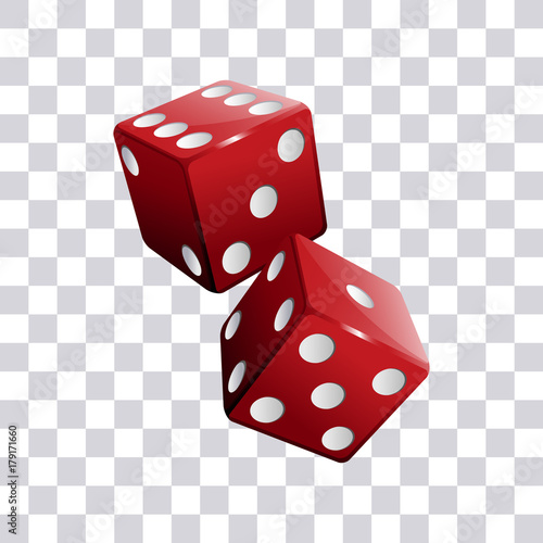 Vászonkép Pair of red casino dice transparent background vector illustration