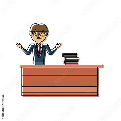 flat line colored teacher man over white background vector illustration