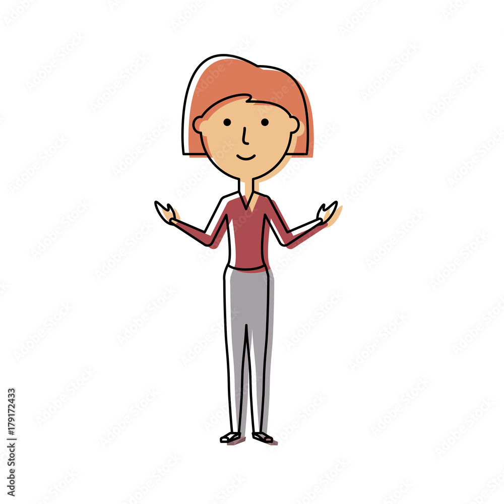 flat line colored teacher woman over white background vector illustration flat line colored teacher woman over white background vector illustration