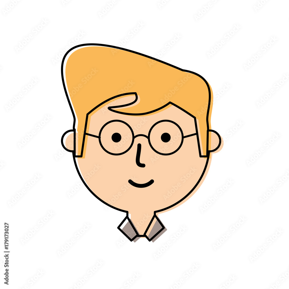 flat line colored  man  face over white background  vector illustration