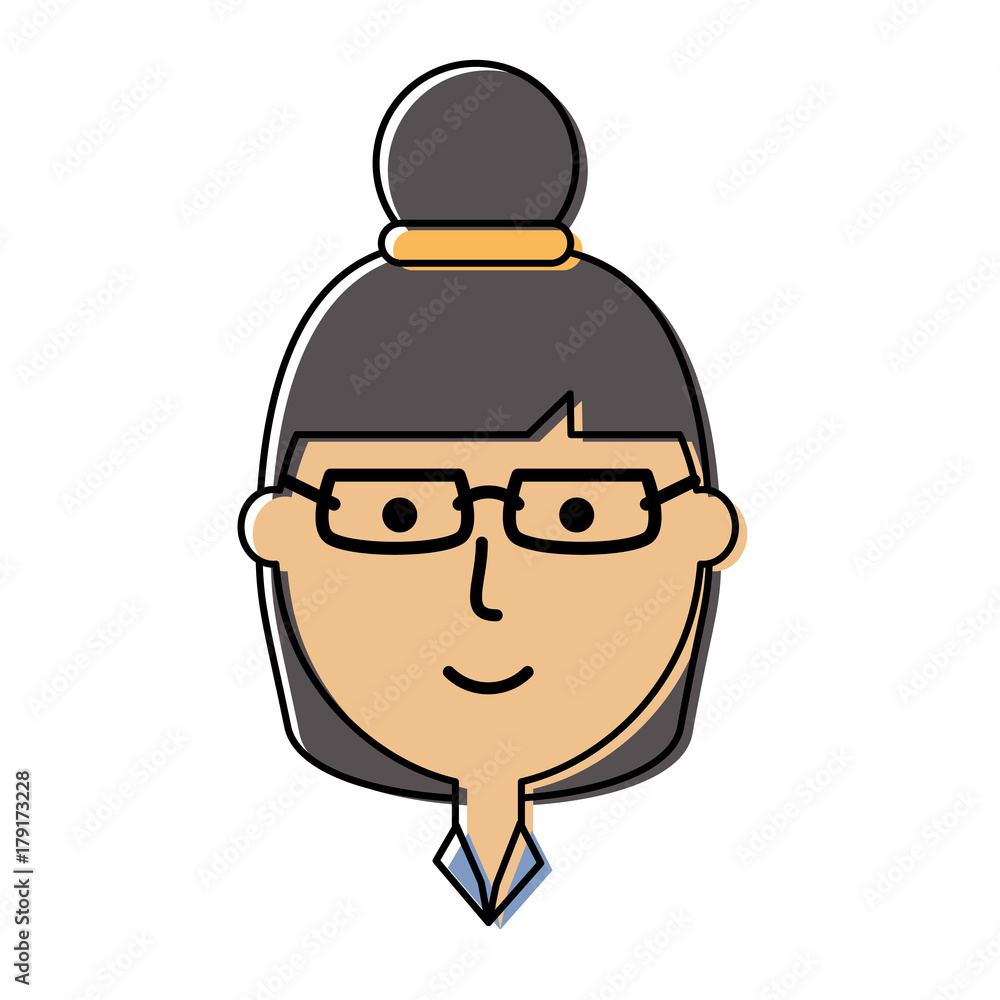 flat line colored  woman face over white background vector illustration