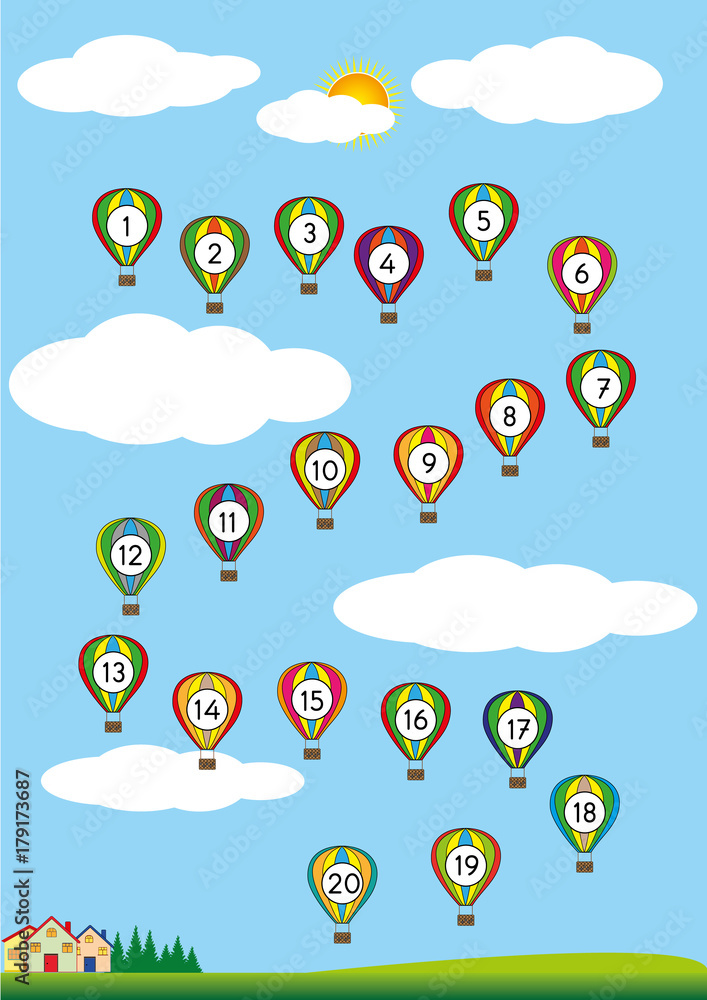 numbers 1 20 printable exercises worksheet for kids stock vector adobe stock