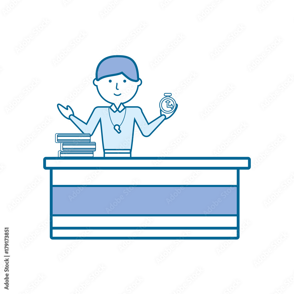 flat line colored teacher man over white background vector illustration flat line colored teacher man over white background vector illustration