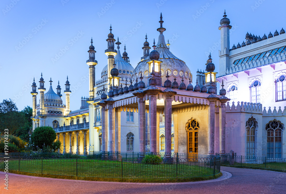 Royal Pavilion in Brighton at night, England