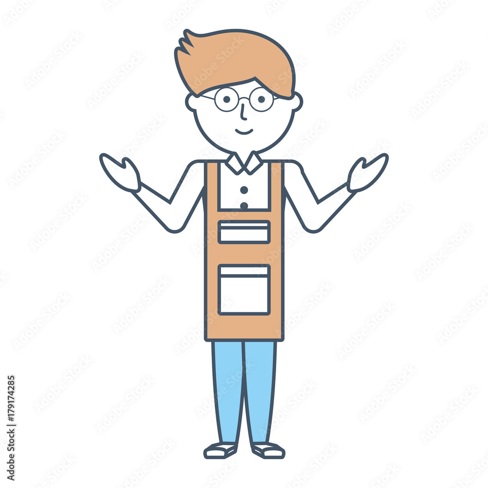 flat line colored teacher man over white background vector illustration flat line colored teacher man over white background vector illustration