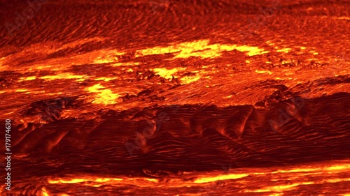 Close lava river Night Glowing Hot flow from Kilauea Active Volcano Puu Oo Vent Active Volcano Magma