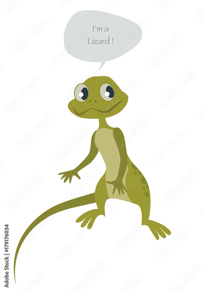 Naklejka premium Cute lizard isolated on white background and speech balloon. Vector Illustration