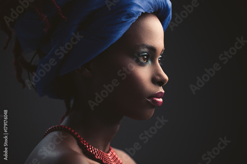 African Woman With a Blue Turban photo