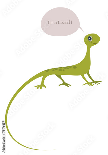 Cute lizard isolated on white background and speech balloon. Vector Illustration