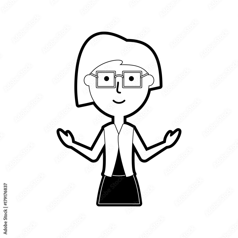 Obraz premium flat line monochromatic teacher woman over white background vector illustration