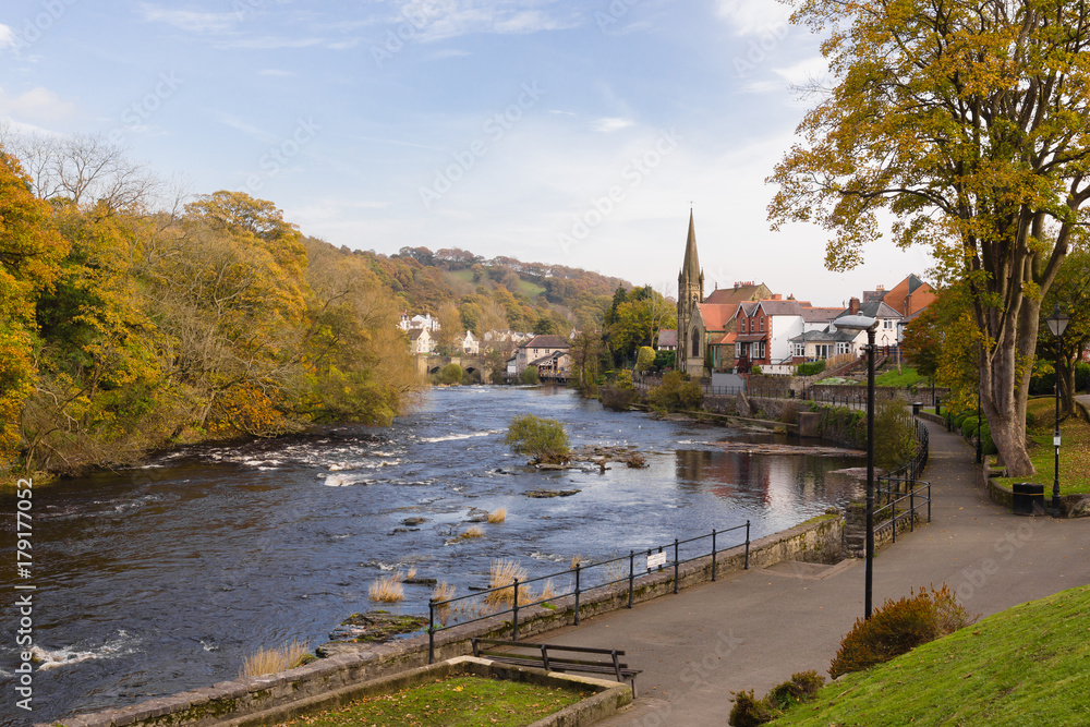 River Dee and the Welsh town of Llangollen in North Wales UK