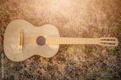 Obraz na płótnie Acoustic guitar on the grass summer w salonie