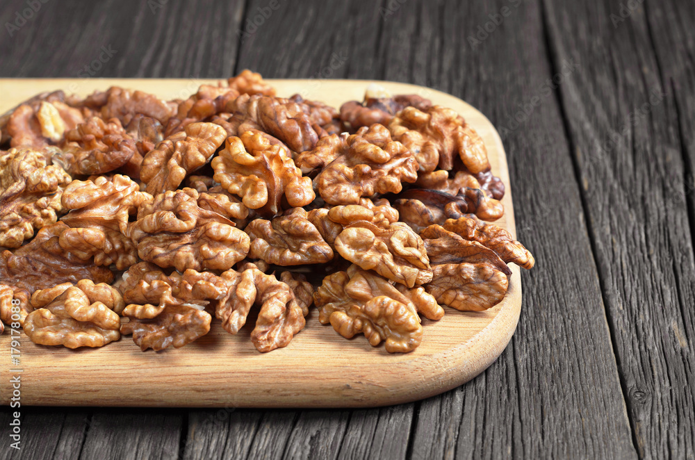 Walnuts kernels on table Walnuts kernels on table