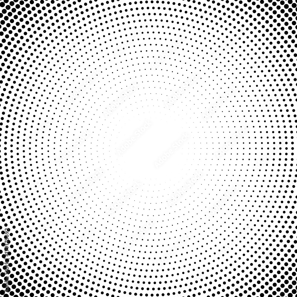 Halftone dotted background circularly distributed. Halftone effect vector pattern. Circle dots isolated on the white background. Halftone dotted background circularly distributed. Halftone effect vector pattern. Circle dots isolated on the white background.