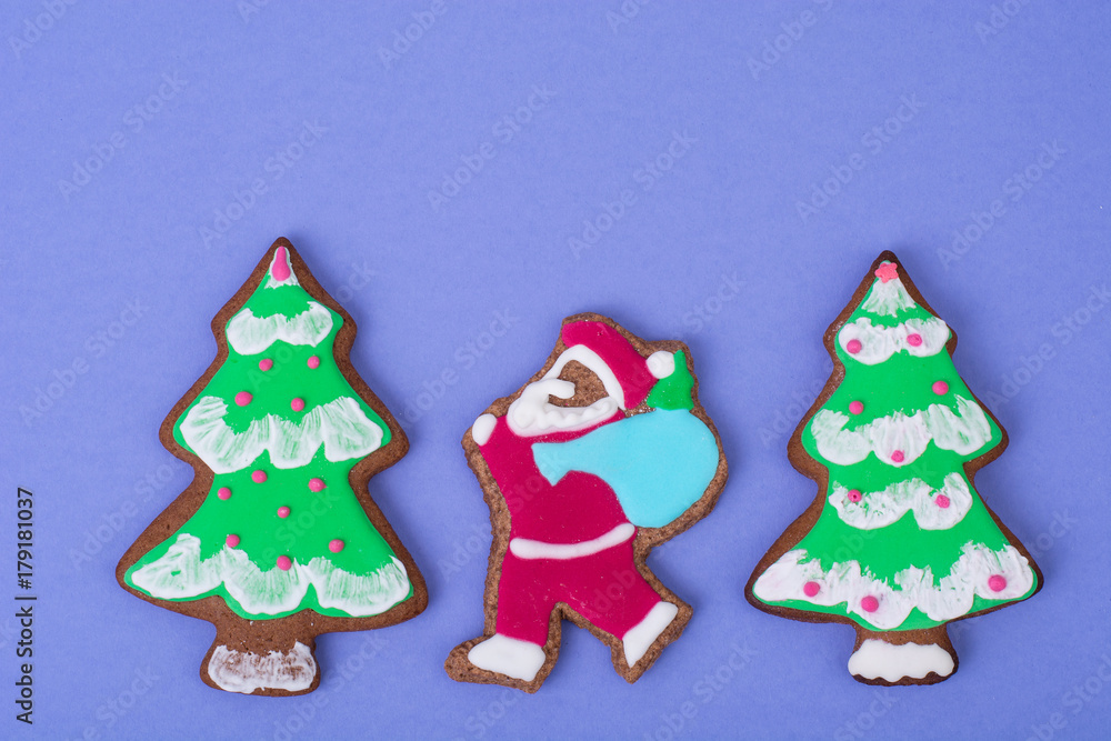 Beautiful and tasty Christmas pastries on bright background