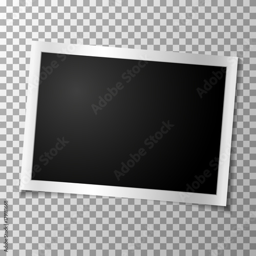 Frame retro photo on transparent background. Horizontal blank old photography. Vector