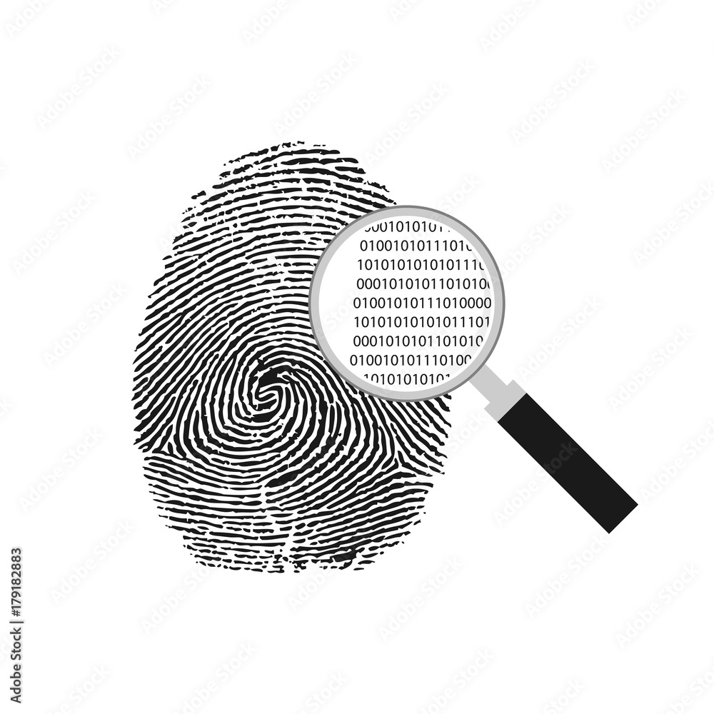 vector illustration of a magnifying glass over a fingerprint Stock