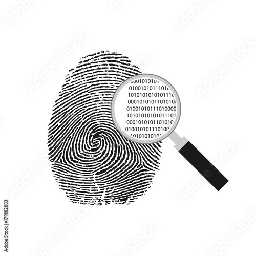 vector illustration of a magnifying glass over a fingerprint